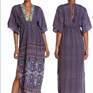 NWT! Raga Micah embroidered paisley kimono sleeve maxi dress